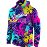 3D Sports Hoodie Pullover with Personalized Stitched Graffiti Pattern in Purple and White Personalized Stitched Graffiti