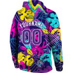3D Sports Hoodie Pullover with Personalized Stitched Graffiti Pattern in Purple and White Personalized Stitched Graffiti