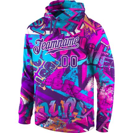 Custom Name and Number 3D Sports Hoodie with Personalized Stitched Graffiti Pattern in Purple and White - Sweatshirt Personalized