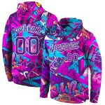 Custom Name and Number 3D Sports Hoodie with Personalized Stitched Graffiti Pattern in Purple and White - Sweatshirt Personalized