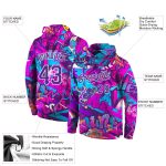 Custom Name and Number 3D Sports Hoodie with Personalized Stitched Graffiti Pattern in Purple and White - Sweatshirt Personalized