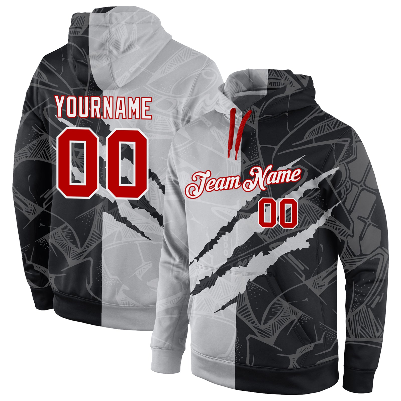 Custom Name Number Hoodie 3D Sweatshirt Graffiti Pattern Red White for Sports Team Personalized Pullover Personalized Stitched