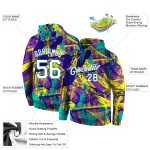 Personalized Graffiti Pattern 3D Hoodie White Aqua Pullover Sweatshirt Personalized Stitched Graffiti Pattern White-Aqua