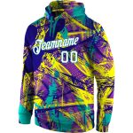 Personalized Graffiti Pattern 3D Hoodie White Aqua Pullover Sweatshirt Personalized Stitched Graffiti Pattern White-Aqua