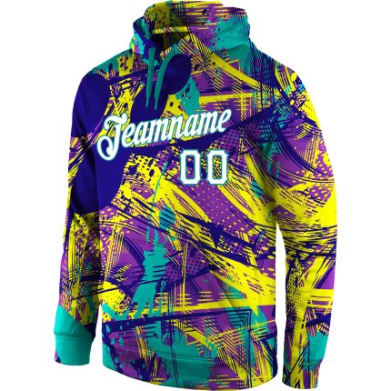 Personalized Graffiti Pattern 3D Hoodie White Aqua Pullover Sweatshirt Personalized Stitched Graffiti Pattern White-Aqua