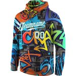 Custom Name and Number Hoodie - 3D Sports Sweatshirt with Personalized Stitched Graffiti Pattern in White-Aqua Personalized