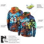 Custom Name and Number Hoodie - 3D Sports Sweatshirt with Personalized Stitched Graffiti Pattern in White-Aqua Personalized