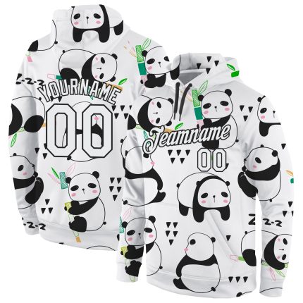 Personalized 3D Panda Hoodie Sweatshirt - Stitched White-Black Graffiti Pattern Pullover Personalized Stitched Graffiti Pattern