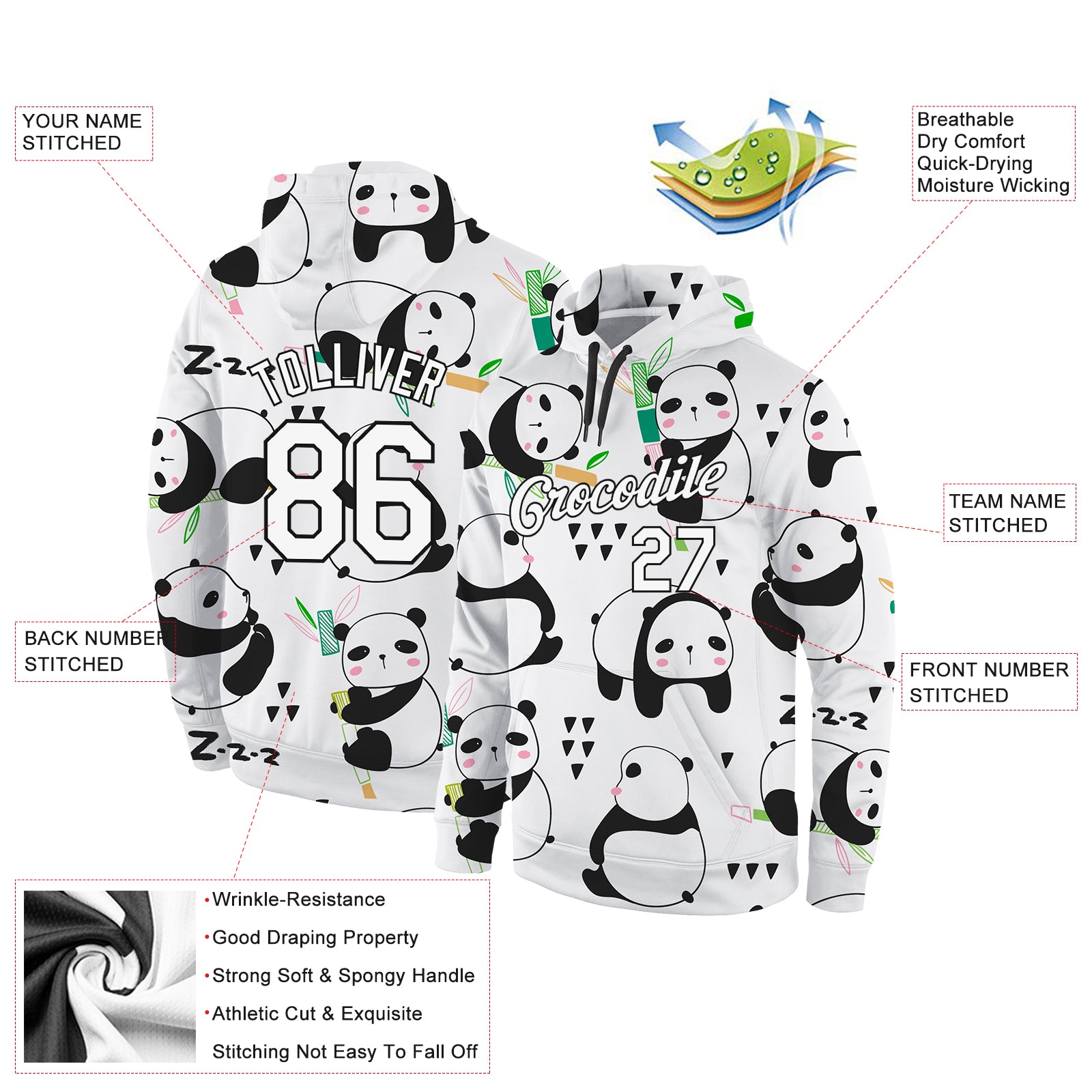 Personalized Stitched Graffiti Pattern White-Black 3D Panda Sports Pullover Sweatshirt Hoodie Personalized 3D Panda Hoodie Sweatshirt - Stitched White-Black Graffiti Pattern Pullover Personalized Stitched Graffiti Pattern - Image 4
