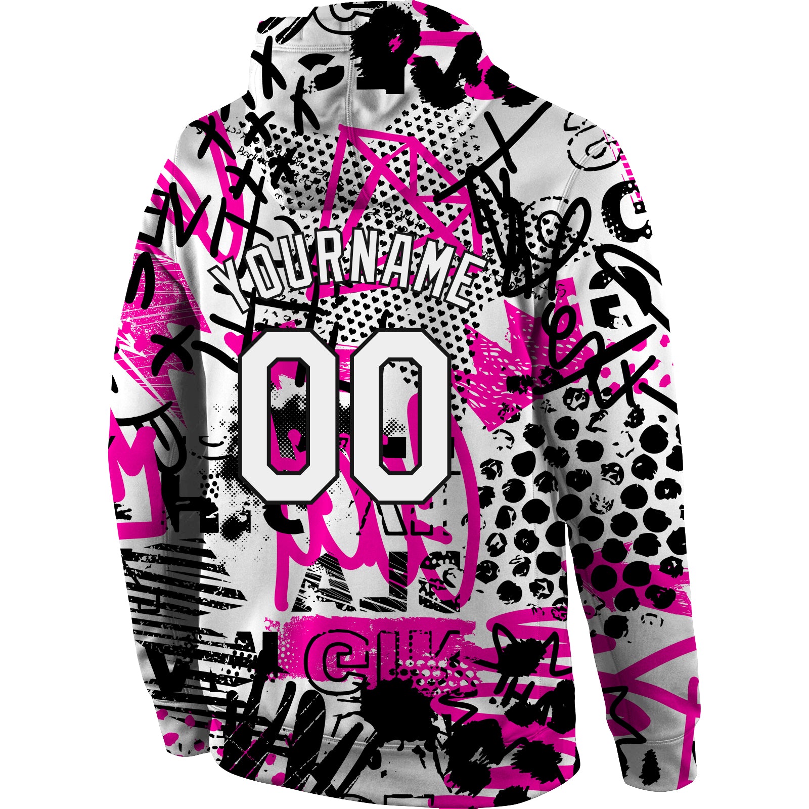 Personalized Stitched Graffiti Pattern White-Black 3D Sports Pullover Sweatshirt Hoodie Team Custom Name and Number Custom Name Number Hoodie 3D Sports Pullover Sweatshirt in White-Black with Personalized Stitched Graffiti Pattern Personalized - Image 3