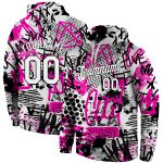 Custom Name Number Hoodie 3D Sports Pullover Sweatshirt in White-Black with Personalized Stitched Graffiti Pattern Personalized