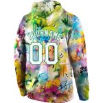 Custom Name & Number 3D Sports Hoodie - White & Kelly Green Stitched Graffiti Pattern Sweatshirt Pullover Personalized Stitched