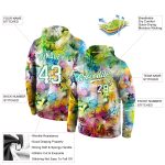 Custom Name & Number 3D Sports Hoodie - White & Kelly Green Stitched Graffiti Pattern Sweatshirt Pullover Personalized Stitched