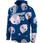 Custom Name & Number 3D Elephant Hoodie, Personalized Stitched Graffiti Pattern White Navy Sports Pullover Sweatshirt Personalized