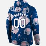 Custom Name & Number 3D Elephant Hoodie, Personalized Stitched Graffiti Pattern White Navy Sports Pullover Sweatshirt Personalized