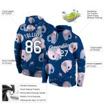 Custom Name & Number 3D Elephant Hoodie, Personalized Stitched Graffiti Pattern White Navy Sports Pullover Sweatshirt Personalized