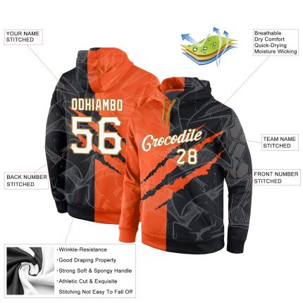 Custom Name Number Hoodie - 3D Stitched Graffiti Pattern in White-Old Gold Pullover Sweatshirt for Sports Team Personalized