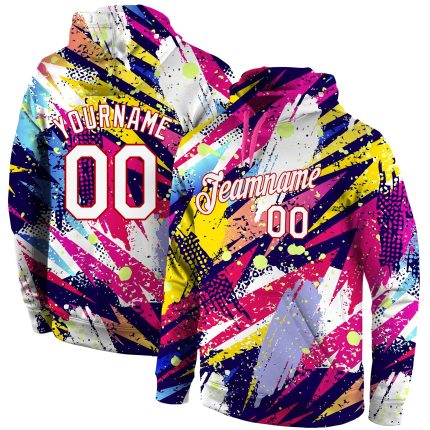 Custom Name and Number 3D Sports Hoodie Personalized Stitched Graffiti Pattern White-Red Pullover Sweatshirt Personalized