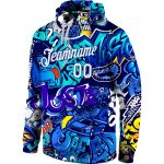 Custom Name & Number 3D Sports Hoodie - Personalized White-Royal Stitched Graffiti Pattern Pullover Sweatshirt Personalized
