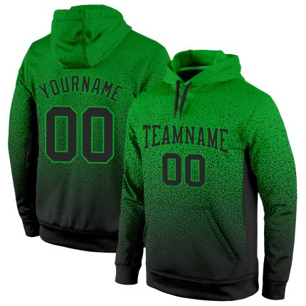 Custom Name Number Sports Hoodie Sweatshirt - Personalized Stitched Grass Green Black Fade Fashion Pullover Personalized