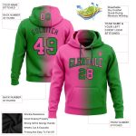 Custom Name and Number Pullover Hoodie for Sports, Stitched Grass Green Pink-Black Gradient Fashion Sweatshirt Personalized