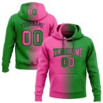Custom Name and Number Pullover Hoodie for Sports, Stitched Grass Green Pink-Black Gradient Fashion Sweatshirt Personalized