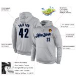 Custom Name Number Sports Hoodie Pullover Sweatshirt Gray Black-Blue Personalized Design Team Apparel Personalized Stitched