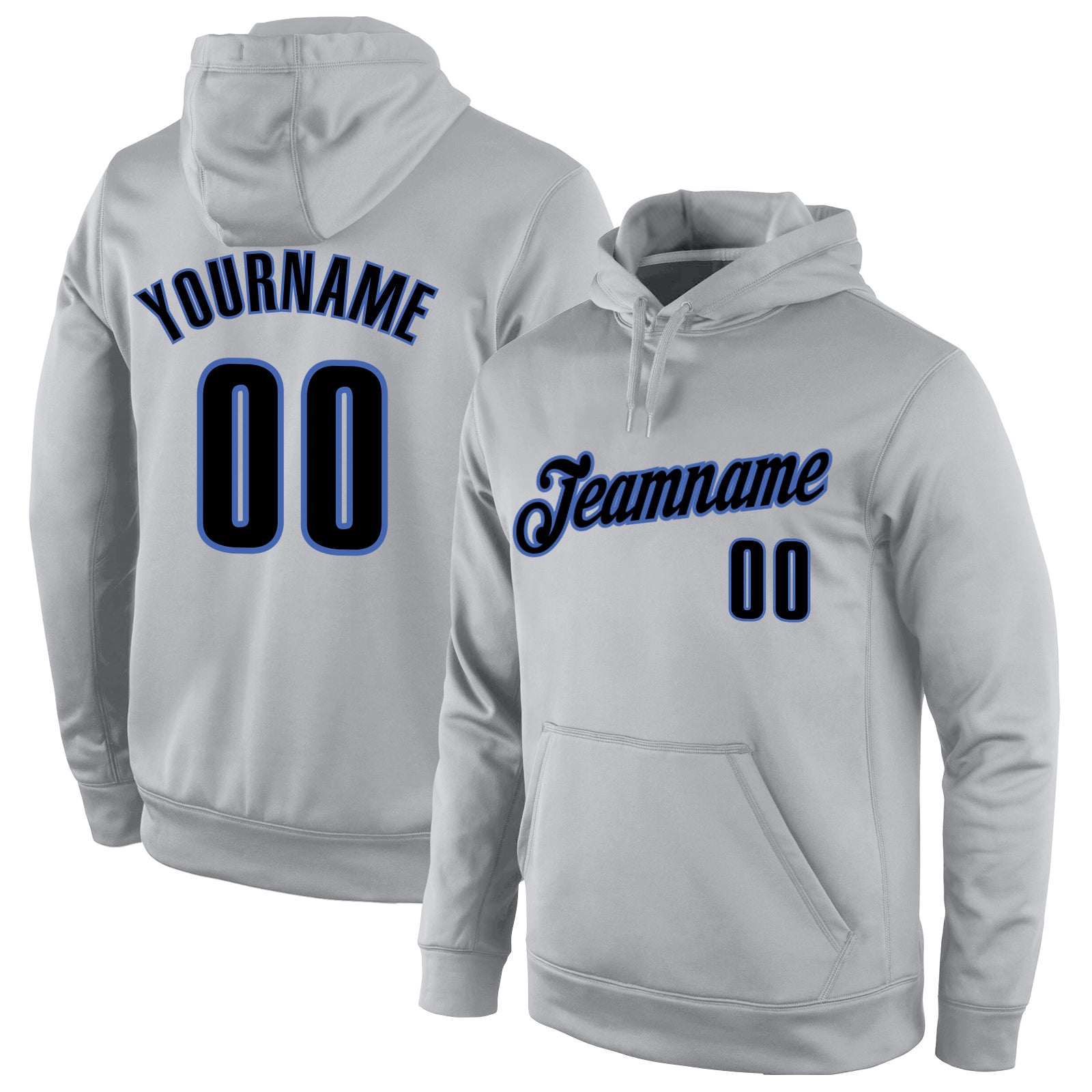 Custom Name Number Sports Hoodie Pullover Sweatshirt Gray Black-Blue Personalized Design Team Apparel Personalized Stitched