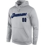 Custom Name Number Sports Hoodie Pullover Sweatshirt Gray Black-Blue Personalized Design Team Apparel Personalized Stitched