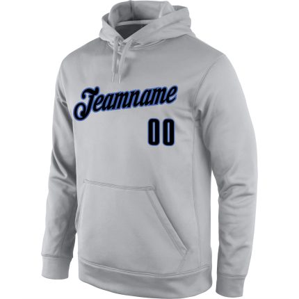 Custom Name Number Sports Hoodie Pullover Sweatshirt Gray Black-Blue Personalized Design Team Apparel Personalized Stitched