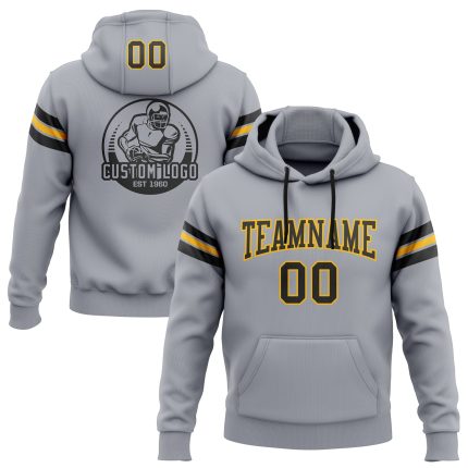 Custom Name Number Gray Black-Gold Football Hoodie Personalized Stitched Pullover Sweatshirt for Team Spirit Personalized