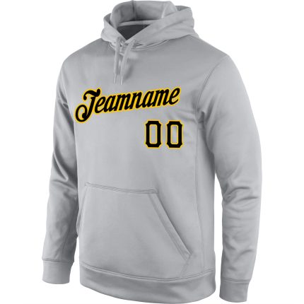 Custom Name Number Sports Hoodie Sweatshirt Personalized Gray Black-Gold Pullover Personalized Stitched Gray Black-Gold Sports