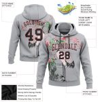 Custom Name and Number Sports Hoodie with 3D Gray Black Medium Pink Heron Flower Design - Personalized Pullover Sweatshirt