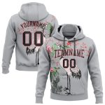 Custom Name and Number Sports Hoodie with 3D Gray Black Medium Pink Heron Flower Design - Personalized Pullover Sweatshirt