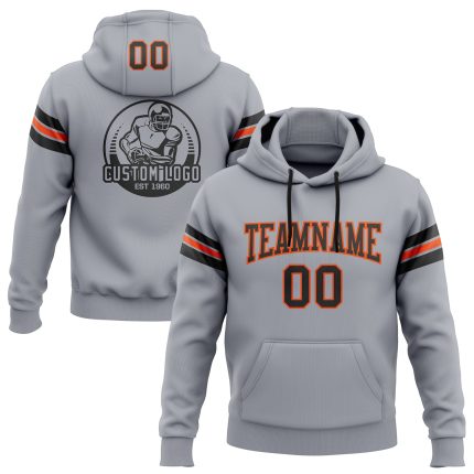 Custom Team Name Number Hoodie Football Pullover Sweatshirt Gray Black Orange Stitched Personalized Stitched Gray Black-Orange