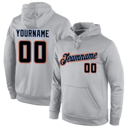 Personalized Gray Black Orange Sports Hoodie Pullover Sweatshirt for Men and Women Personalized Stitched Gray Black-Orange