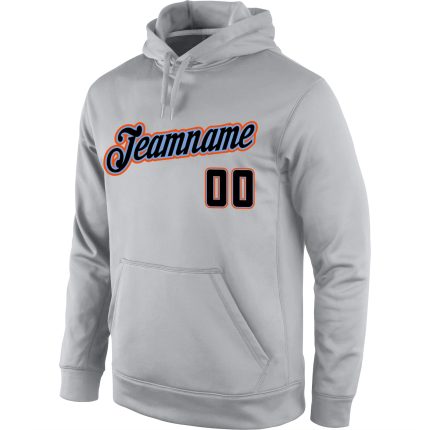 Personalized Gray Black Orange Sports Hoodie Pullover Sweatshirt for Men and Women Personalized Stitched Gray Black-Orange
