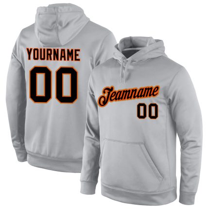 Custom Name Number Sports Hoodie Sweatshirt - Stitched Gray Black-Orange Pullover for Team Personalized Stitched Gray Black-Orange