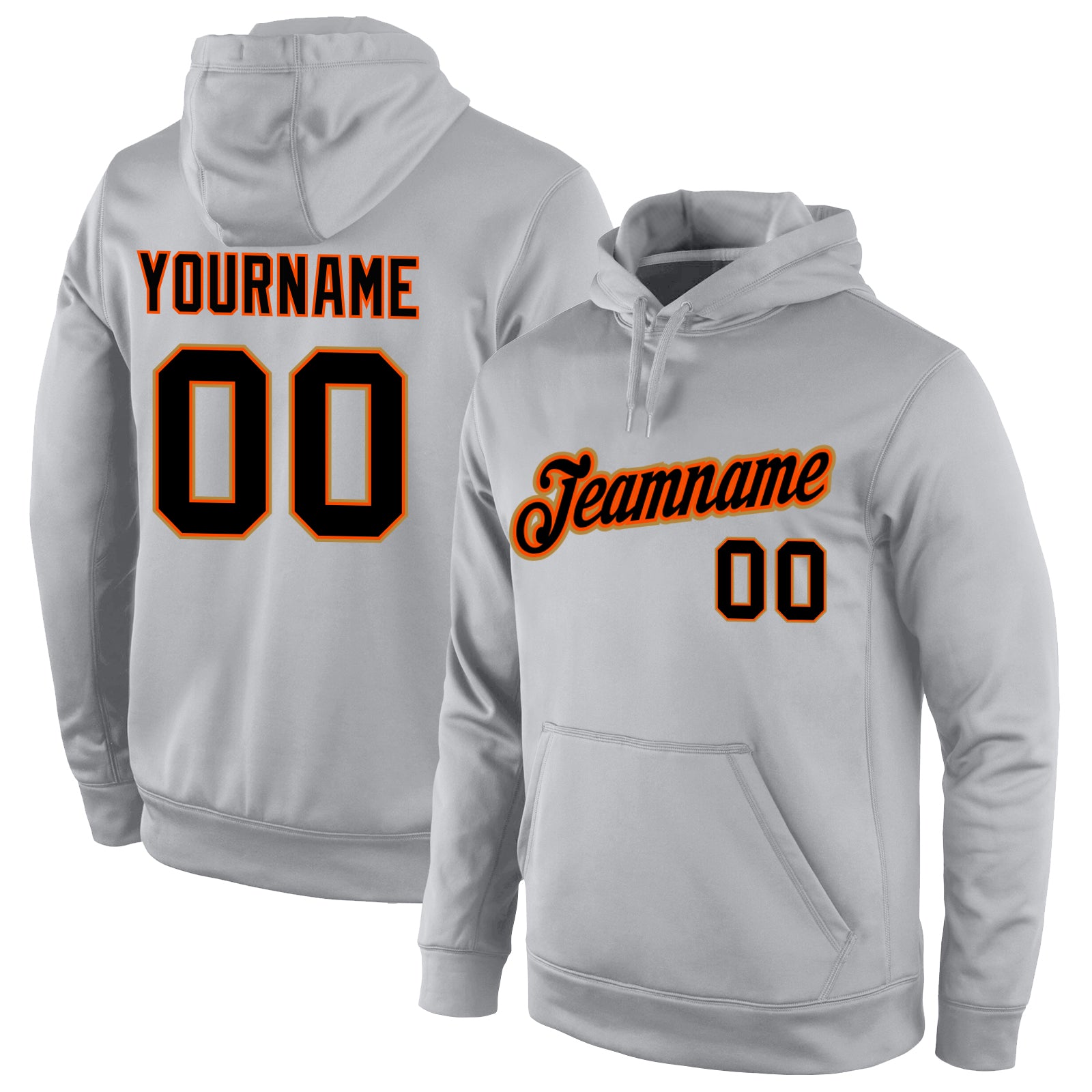 Custom Name Number Sports Hoodie Sweatshirt - Stitched Gray Black-Orange Pullover for Team Personalized Stitched Gray Black-Orange