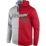 Custom Team Name Number Gray Black Red Sports Hoodie Pullover Sweatshirt Personalized Stitched Fashion Personalized Stitched