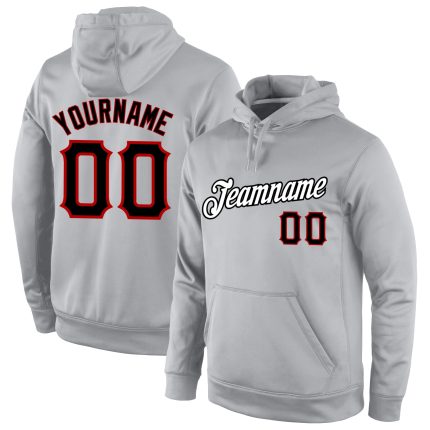 Custom Name Number Sports Hoodie Sweatshirt Pullover Gray Black-Red Team Personalized Personalized Stitched Gray Black-Red