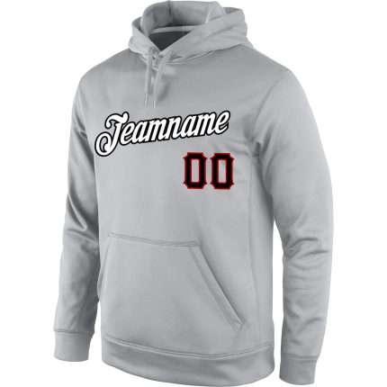 Custom Name Number Sports Hoodie Sweatshirt Pullover Gray Black-Red Team Personalized Personalized Stitched Gray Black-Red