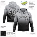 Custom Name Number Sports Hoodie Personalized Stitched Gray Black-White Fade Sweatshirt Pullover Personalized Stitched Gray