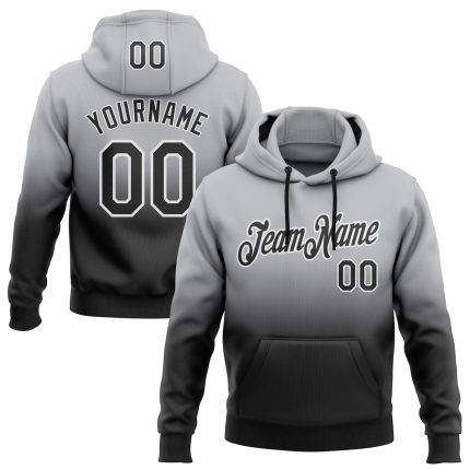 Custom Name Number Sports Hoodie Personalized Stitched Gray Black-White Fade Sweatshirt Pullover Personalized Stitched Gray