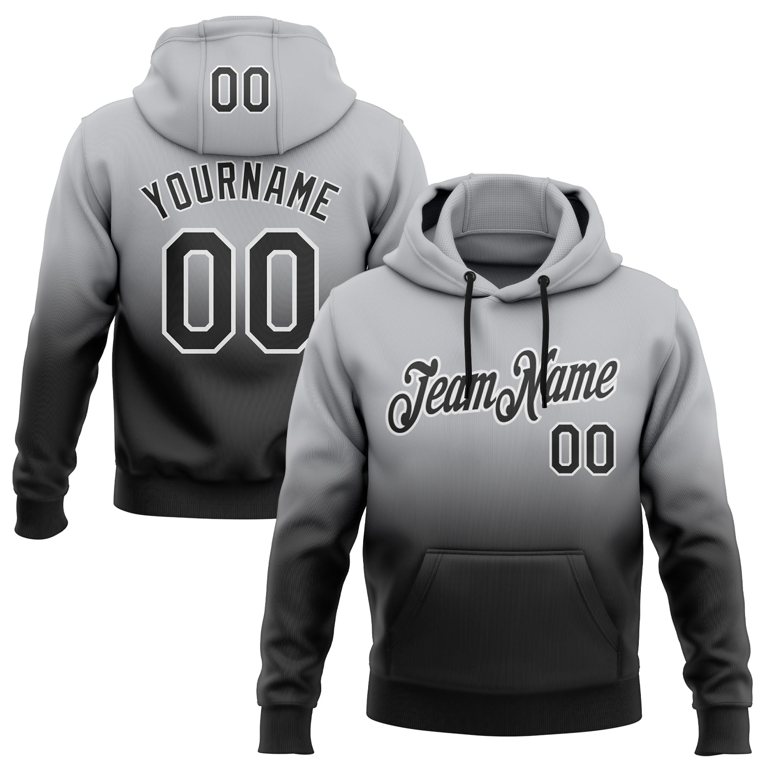 Custom Name Number Sports Hoodie Personalized Stitched Gray Black-White Fade Sweatshirt Pullover Personalized Stitched Gray