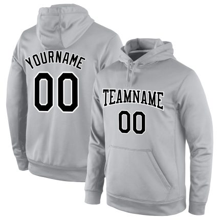 Custom Team Pullover Hoodie with Name & Number - Personalized Gray and Black White Sports Sweatshirt Personalized Stitched