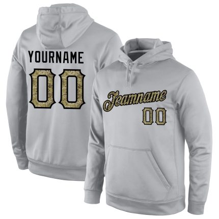 Custom Team Name & Number Gray Camo-Black Sports Hoodie Pullover Sweatshirt - Personalized Stitched Design Personalized Stitched