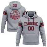 Custom Gray and Crimson Black Football Hoodie Sweatshirt with Name and Number - Personalized Pullover Personalized Stitched