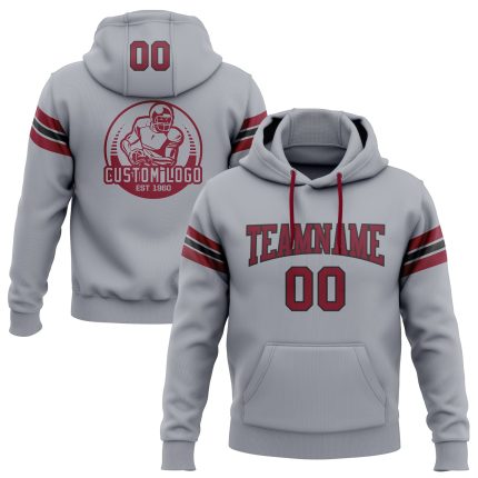 Custom Gray and Crimson Black Football Hoodie Sweatshirt with Name and Number - Personalized Pullover Personalized Stitched