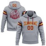 Custom Team Name Number Hoodie Personalized Gray Crimson-Gold Football Pullover Sweatshirt Personalized Stitched Gray Crimson-Gold